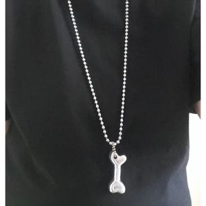 Love Dogs?  Fun Silver DOG BONE DOG TAG Pendant on Long Ball Chain